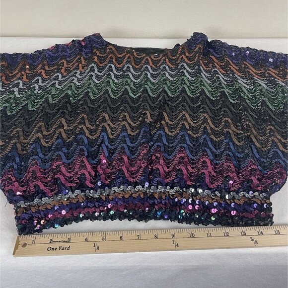 Vintage 80s Womens M Sequin Dolman Sleeve Top Shirt Three Flags California - Picture 9 of 10